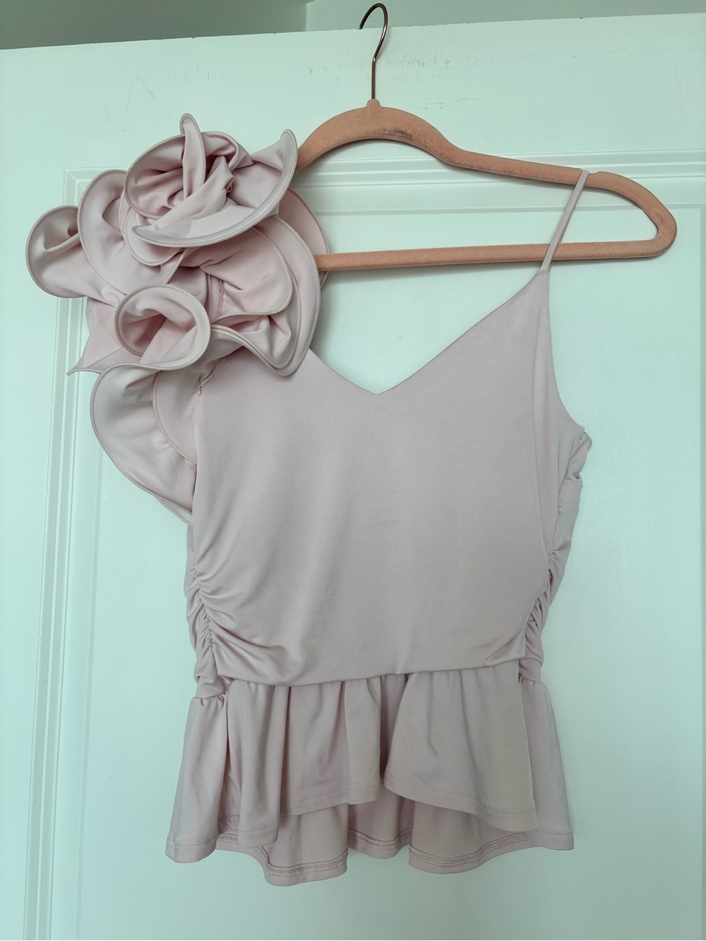Express Pale Pink One-Shoulder Ruffle Top